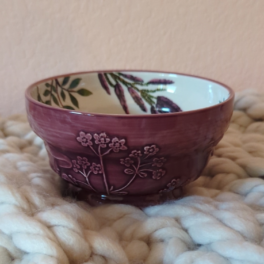 Anthropologie Purple Floral Ceramic Bowl